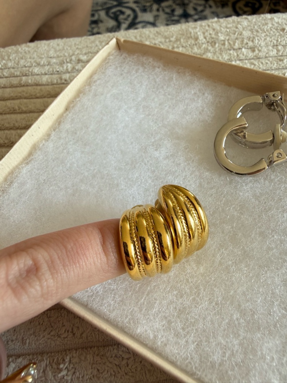 Vintage Givenchy Gold & Silver clip on Hoop Earrings designer Two-Tone Set - Picture 5 of 6